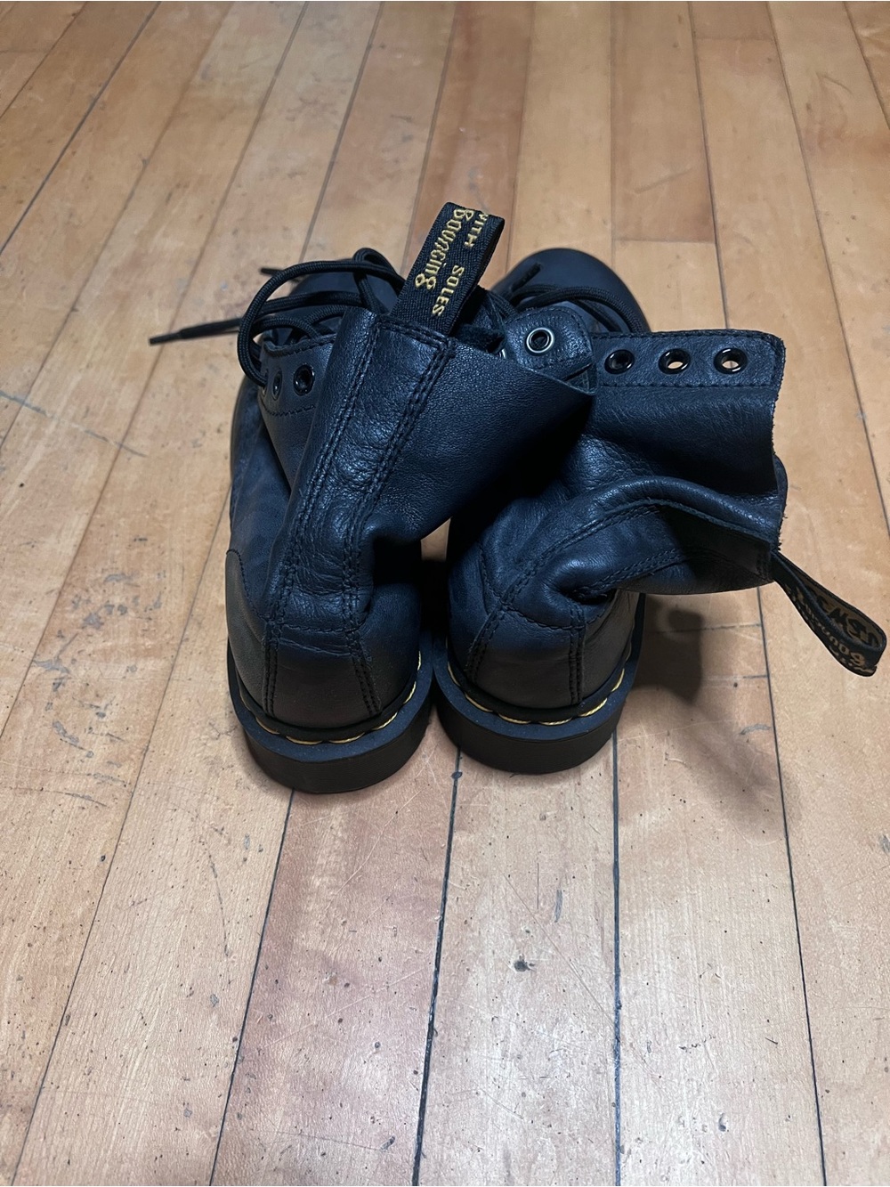 Dr. Martens Black Lace-Up Boots with Yellow Stitching - Picture 3 of 6